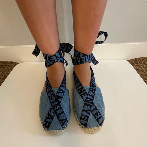Stella McCartney blue organic denim Gaia espadrilles